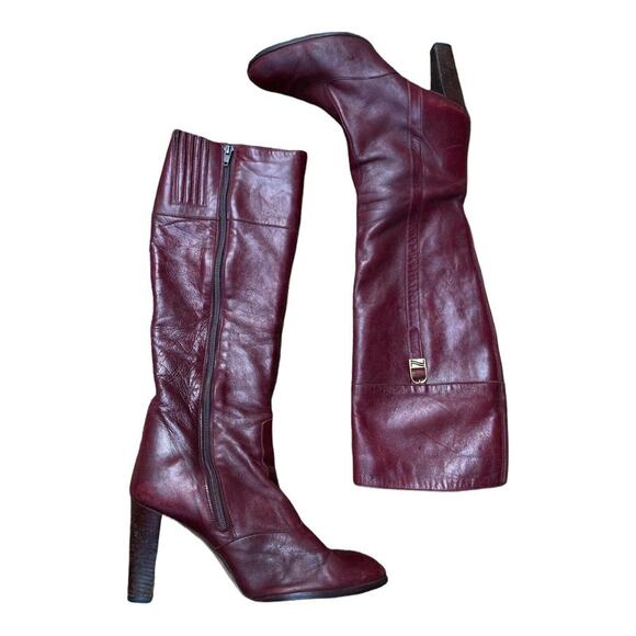 Van Eli Women’s 8.5 Red Maroon Leather Heeled‎ Boots Hand Made In Spain - Picture 1 of 11